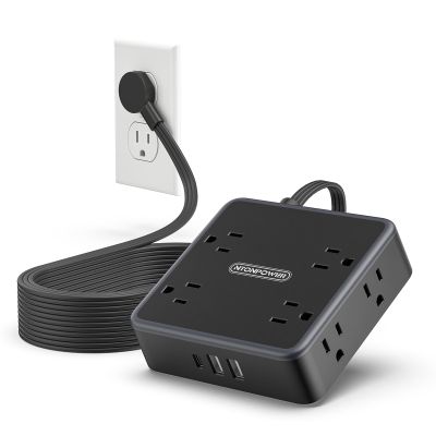 NTONPOWER Black 3 Prong Power Strip, 15 FT Surge Protector Power Strip with 8 Widely Outlets 3 USB Ports, 1080J Extension Cord with Mlutiple Outlets for Home, Office, Dresser, Dorm Room, WideCube