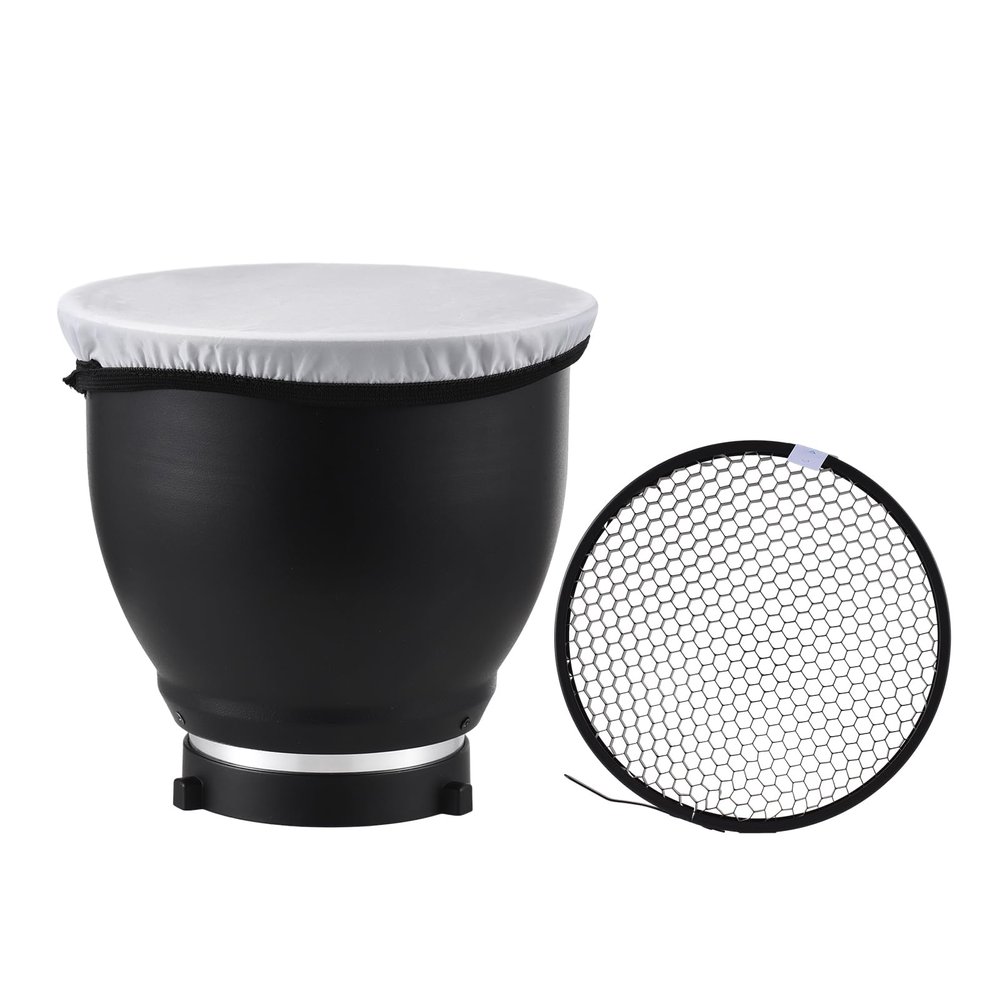 Andoer 7 Inch Bowens Mount Beauty Dish Standar Reflector Diffuser Lamp Shade Dish with 60Honeycomb Grid & Diffuser Sock for Bowens Mount Studio Strobe Flash Light Speedlite