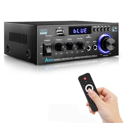 AK45 Home Audio Power Amplifier with Bluetooth, 100Wx2 Audio Stereo Receiver, Home Amplifiers w/FM Radio USB, AUX, RCA, SD for Home Theater Speakers Audio Stereo, Studio