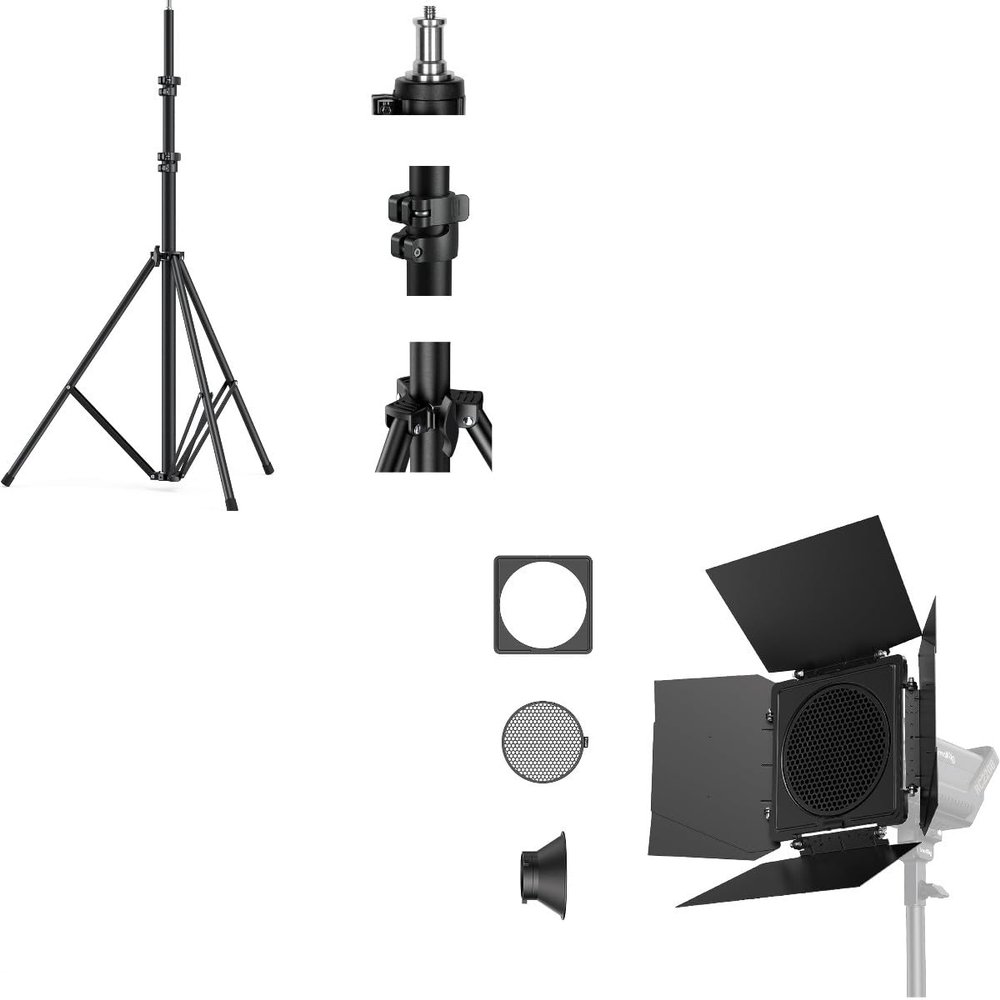 Bundle: SmallRig 8-Leaf Lighting Barn Doors+SMALLRIG Photography Light Stand 110"/9.2ft/280cm