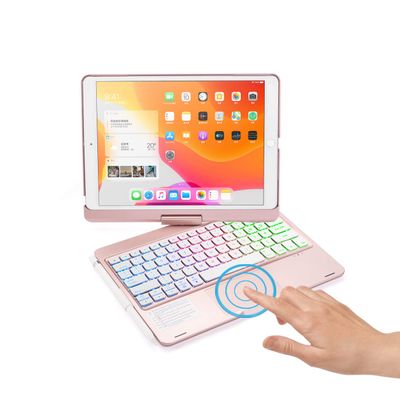 HENGHUI 360 Rotatable Touch Keyboard for iPad 9th/8th/7th Gen 10.2 inch, iPad Air 3rd Gen/Pro 10.5 - Foldable Keyboard with Trackpad, Rose Gold