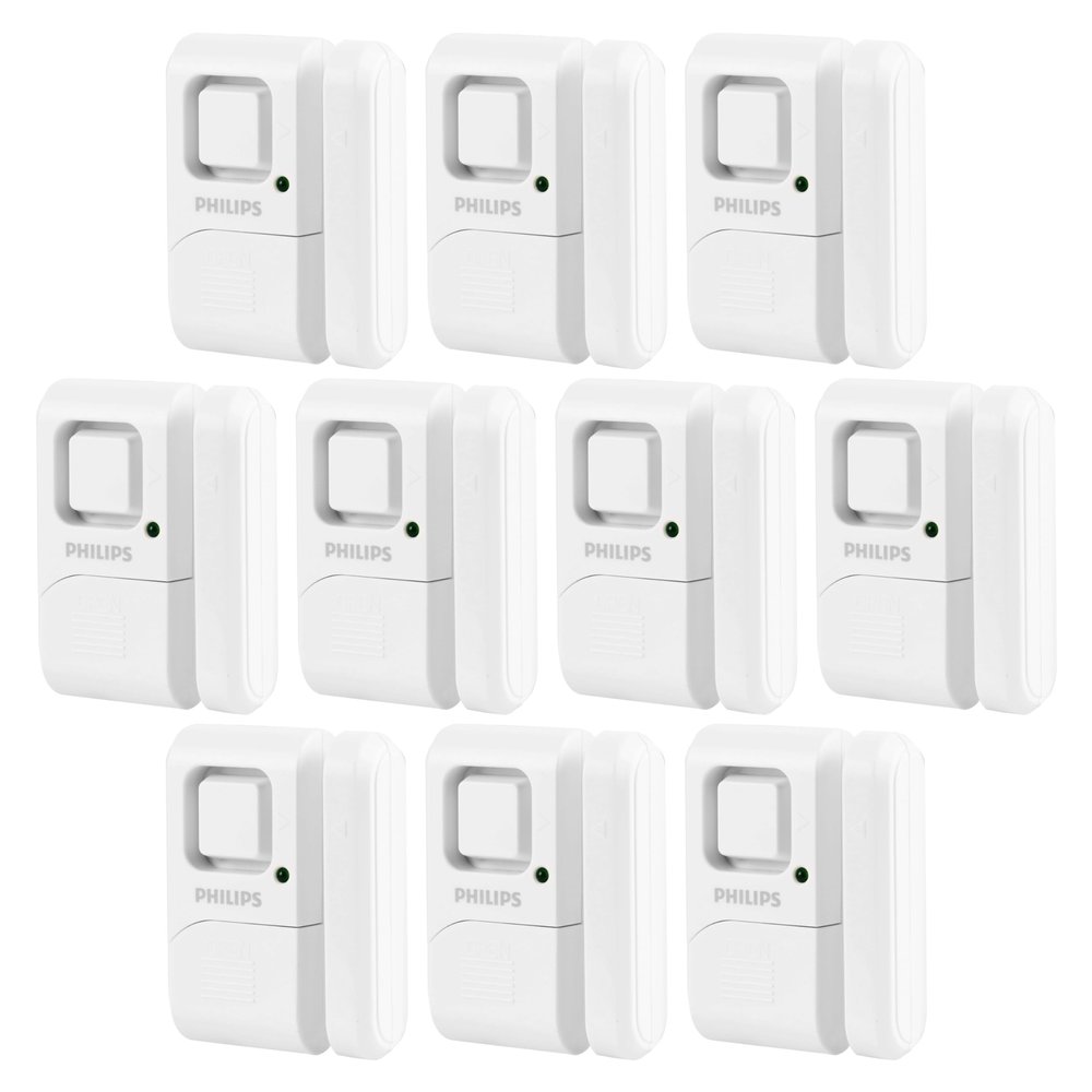 Philips Personal Security Window and Door Alarm, 10 Pack, DIY Protection, Burglar Alert, Wireless, Chime/Alarm, Easy Installation, Ideal for Home, Garage, Apartment, RV and More, LRM3420W/27