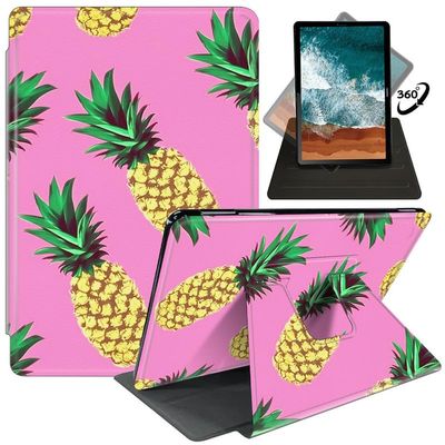Case for 6.8'' Kindle Paperwhite (11th Generation,2021)+Paperwhite Signature Edition,360 Degree Rotating Swivel Stand Cover for Paperwhite E-Reader 6.8 Inch-Pineapples Pink backgound