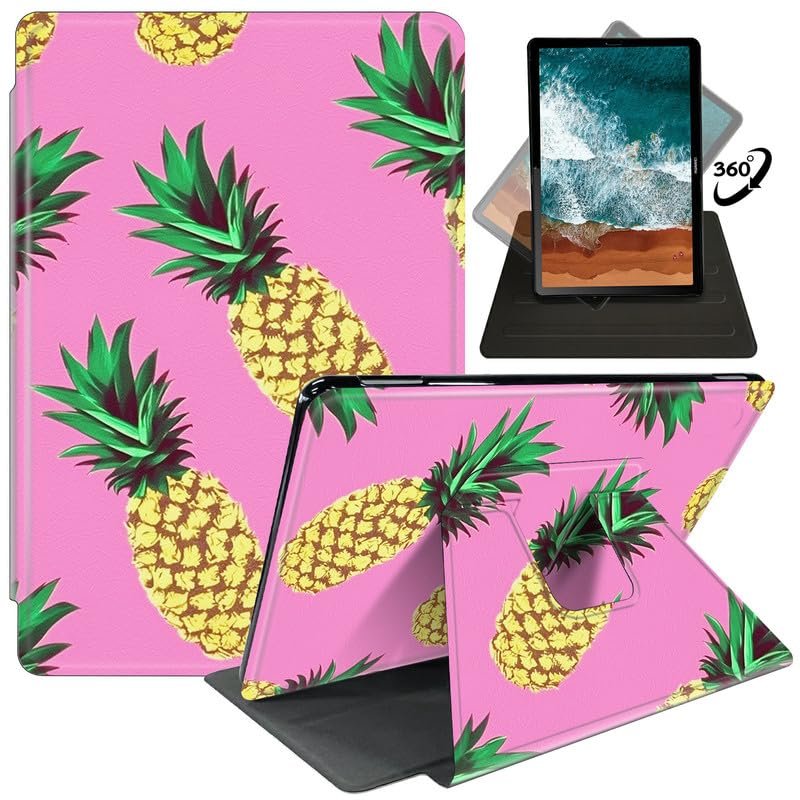 Case for 6.8'' Kindle Paperwhite (11th Generation,2021)+Paperwhite Signature Edition,360 Degree Rotating Swivel Stand Cover for Paperwhite E-Reader 6.8 Inch-Pineapples Pink backgound