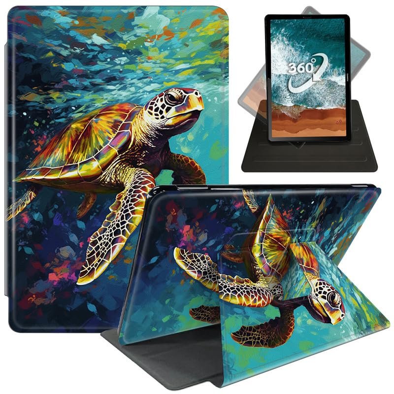 Case for 6.8'' Kindle Paperwhite (11th Generation,2021)+Paperwhite Signature Edition,360 Degree Rotating Swivel Stand Cover for Paperwhite E-Reader 6.8 Inch-Sea Turtle Impressionism Art