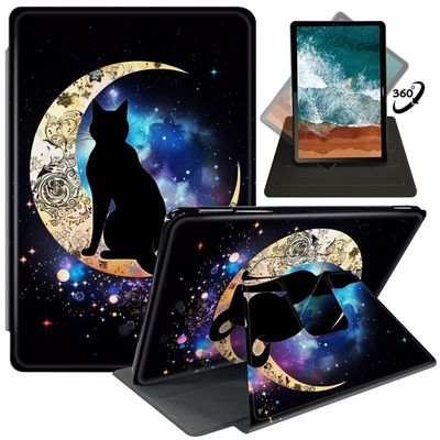 Case for 6.8'' Kindle Paperwhite (11th Generation,2021)+Paperwhite Signature Edition,360 Degree Rotating Swivel Stand Cover for Paperwhite E-Reader 6.8 Inch-Black Cat Moon Night