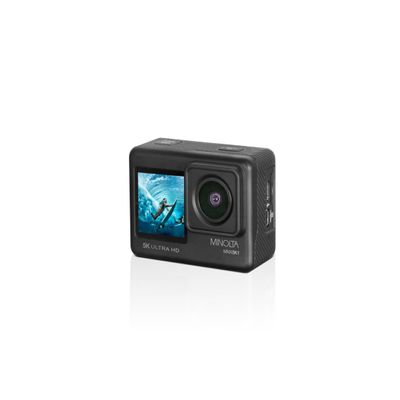 Minolta Action Camera 5K Ultra HD at 30fps, 24MP Photos, 170 Wide-Angle Lens, Dual LCD Screens, Waterproof Case to 100ft, Wi-Fi Control, Sports Cam Kit (Black)