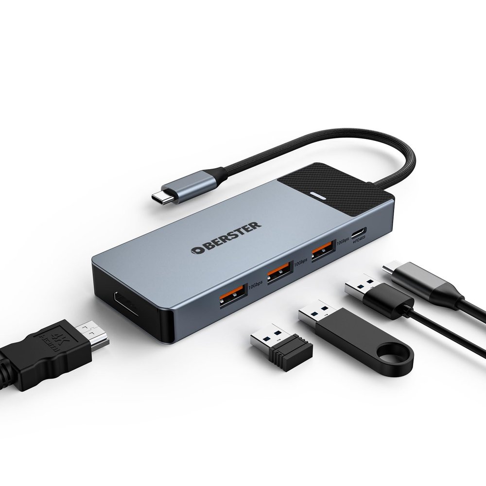 USB C Hub, OBERSTER 5 in 1 with 4K HDMI, 3 USB 3.2 Ports, 100W PD, Adapter USB C for Mac Pro/Air, Dell, and More