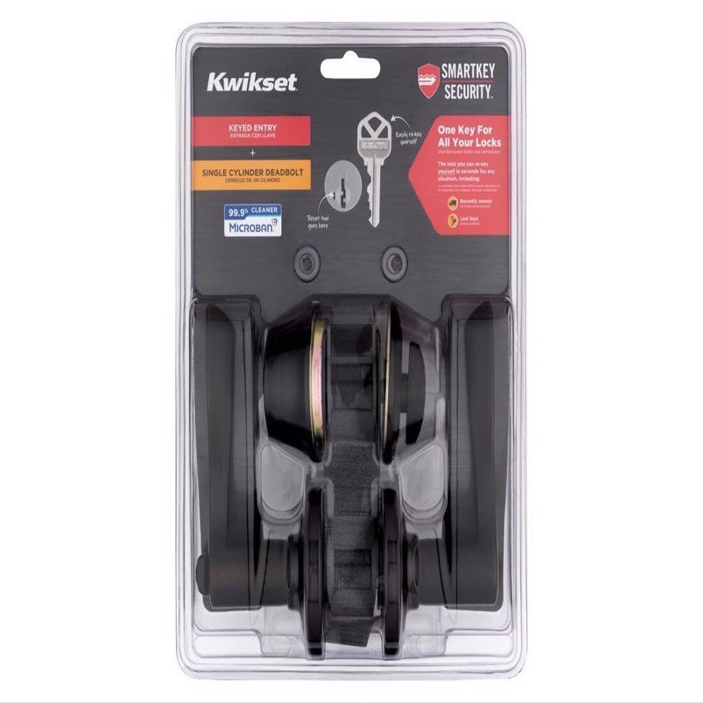 Kwikset SmartKey Security Venetian Bronze Lever and Single Cylinder Deadbolt KW1 2-3/4 in.