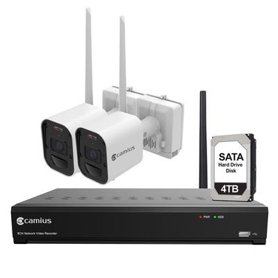Camius 4K Outdoor Wireless Security Camera System with 8 Channel NVR, 2 Outdoor Battery Operated Cameras with Siren, 4TB Hard Disk, for Home Security, Business