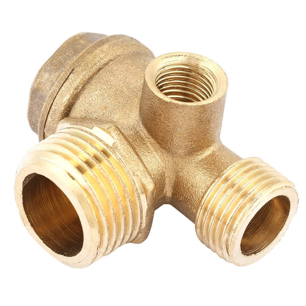 Jeffergarden Air Compressor Check Valve, 3 Port Brass Male Threaded Central Pneumatic Air Compressor Attachments Accessories for Old or Broken Check Valve