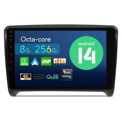 XTRONS Car Stereo for Audi TT MK2, Android 14 Qualcomm Octa Core 8GB+256GB Car Radio, 9 Inch QLED Touch Screen GPS Navigation for Car Bluetooth Head Unit DSP CarPlay Android Auto