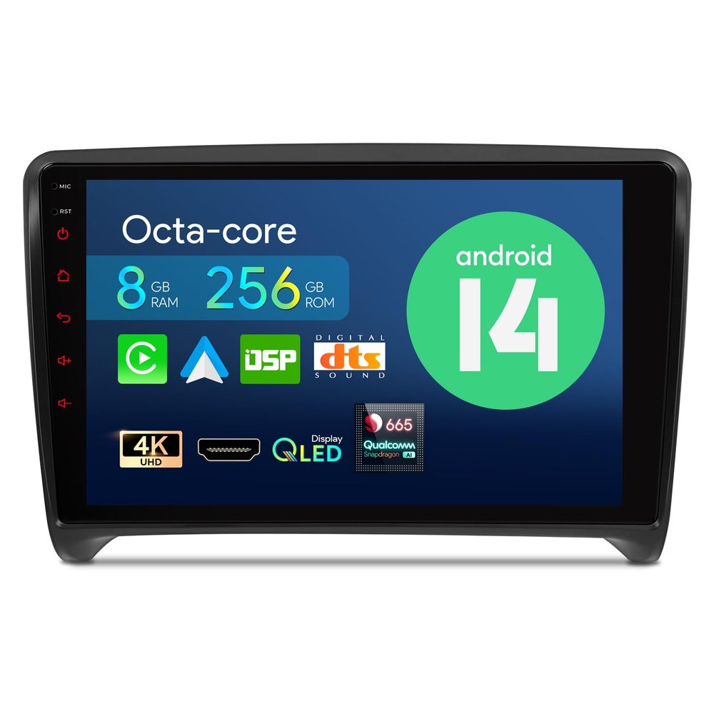 XTRONS Car Stereo for Audi TT MK2, Android 14 Qualcomm Octa Core 8GB+256GB Car Radio, 9 Inch QLED Touch Screen GPS Navigation for Car Bluetooth Head Unit DSP CarPlay Android Auto