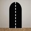 Aerdce Black Track Arch Stretchy Fabric Covers Round Top Arched Stand Backdrop Cover for Racing Party Birthday Baby Shower Decoration Banner(Cover and Stand) view 2