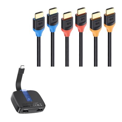 Cable Matters 1-Pack Portable 8K or Dual 4K 60Hz USB C to Dual HDMI Adapter, Foldable Thunderbolt to Dual HDMI Adapter & [Ultra High Speed HDMI Certified] 3-Pack 48Gbps 8K HDMI Cable 6.6 ft / 2m