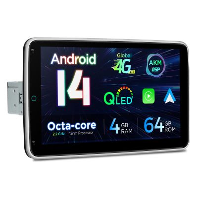 XTRONS 10.1 Inch Universal Single Din Android 14 Car Stereo, Octa Core 4GB+64GB Car Radio, QLED Touch Screen GPS Navigation Bluetooth Head Unit DSP CarPlay Android Auto 4G LTE