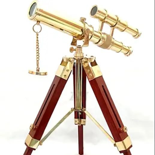 Telescope Solid Brass Double Barrel Spyglass Telescope with Wooden Tripod Marine Scope for Watching Camping Collectible Item