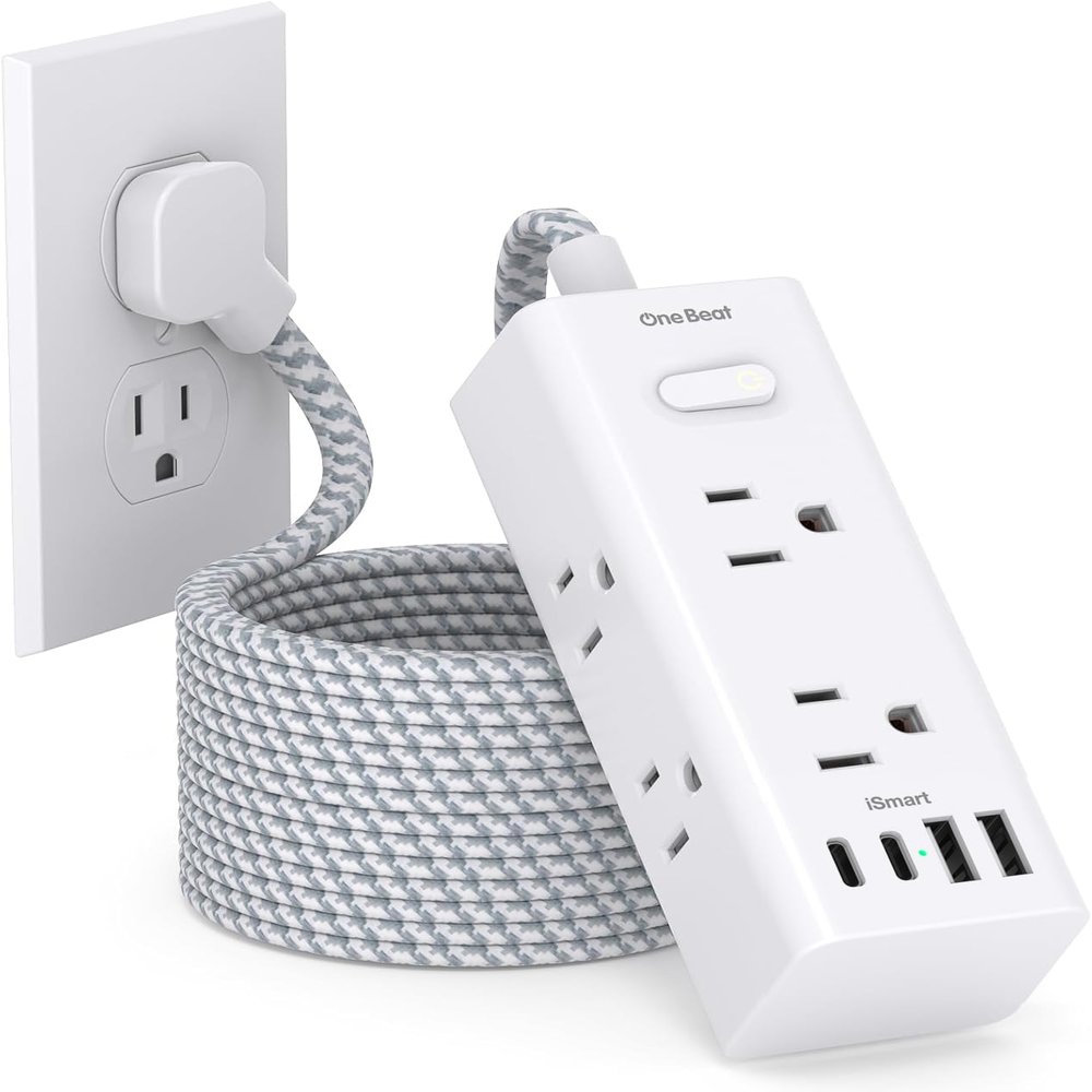 10 Ft Power Strip Surge Protector - One Beat 6 Widely Outlets with 4 USB Ports(2 USB C), 3 Sided Outlet Extender, Flat Plug Extension Cord, Wall Mount Power Strip for Home Office Travel College Dorm