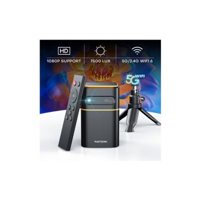 FATORK Mini Projector with 5G WiFi,1080P HD Small Projector Short Throw with Tripod, Outdoor Projector for Phone, Rechargeable Portable Projector, Compatible with iOS/Android/TV Stick/HDMI/USB 2.0
