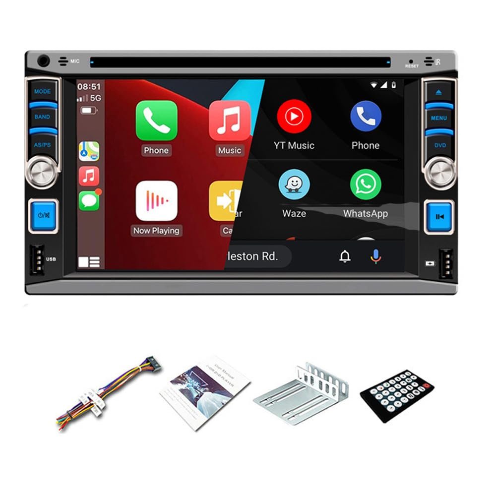 Carplay Android Auto Car DVD Radio Player,2 Din 6.2 Inch in-Dash Car Stereo HD Touch Screen AV Receiver,CD/AM/FM,Bluetooth,Mirror Link,AUX/USB/EQ,SWC,MP3,RDS Car Radio