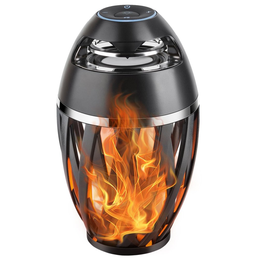 Tioneger Flame Outdoor Bluetooth Speaker, LED Table Lamp with Flame Light, Portable Wireless Waterproof LED Flickers Speaker with Handle, Gifts for Men (A1)