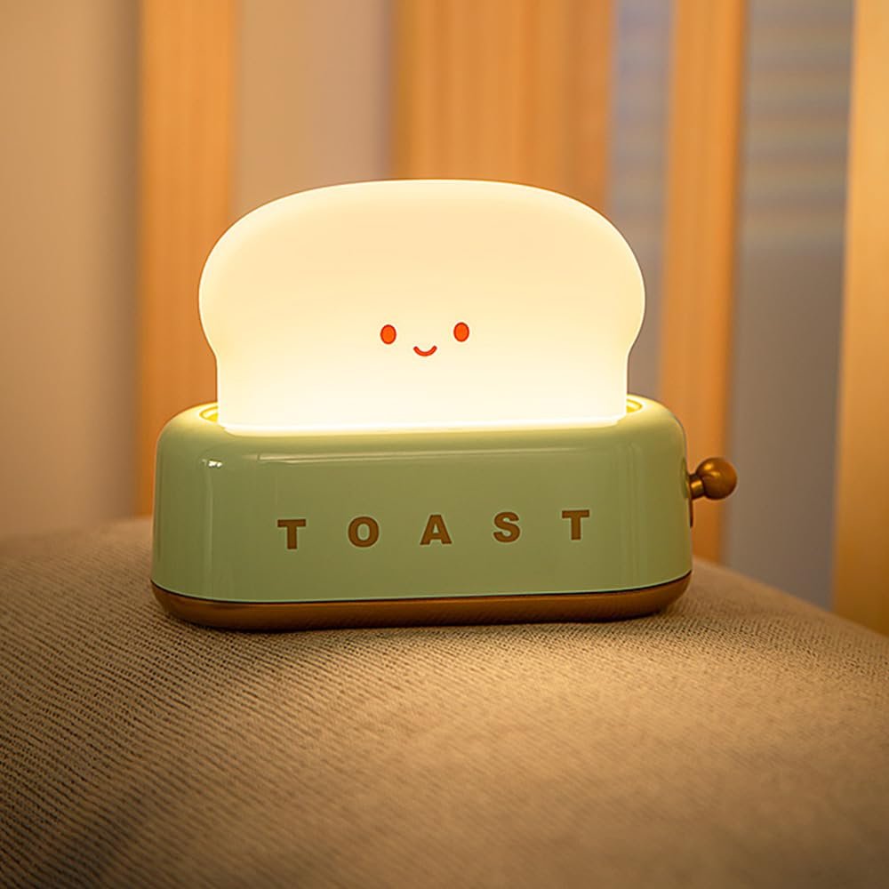 Myratts Led Cute Toaster Lamp, Kawaii LED Toast Bread Night Light, Super Squishy Silicone USB Rechargeable and Portable Light with Timer, Xmas Ideal Gifts for Baby Kids Girls Teens Teenages