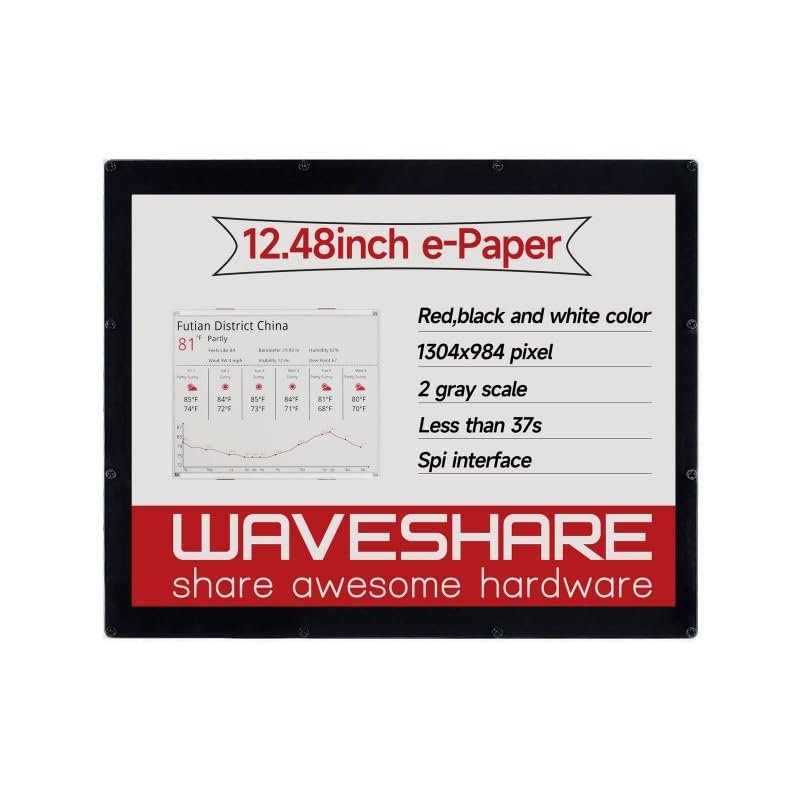 12.48inch E-Paper E-Ink Display Module Compatible with Raspberry Pi/Jetson Nano 1304984 Pixels Resolution Red/Black/White Three-Color SPI Interface Without PCB with Embedded Controller