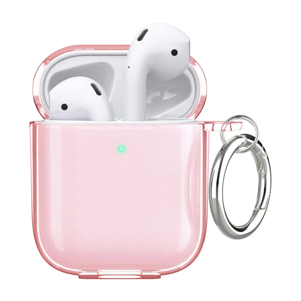 Aircawin for Airpods Case Clear,Shockproof Clear for Airpod Case Cover,Full Protective Soft TPU Drop Protection Accessories with Keychain for AirPods 2 & 1 for Women Girls Men-Pink