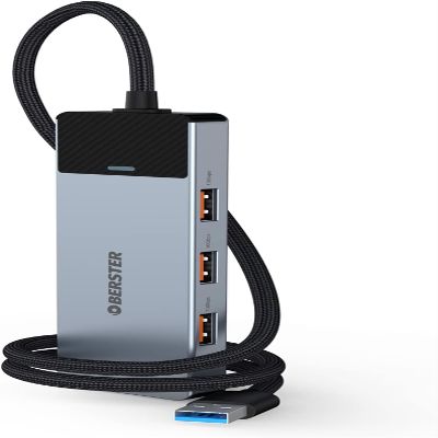 OBERSTER USB HUB, USB Docking, USB 3.2 HUB 5GBPS, Ultra Slim Portable Data Hub, 4 in 1 USB HUB with 4 * USB 3.2 Compatible with Windows, macOS, Linux, Chrome OS Systems(Aluminium)