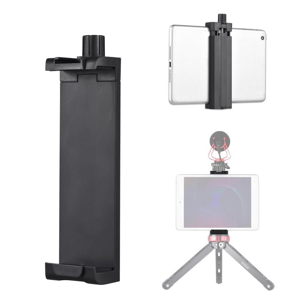Andoer Smartphone Tripod Clamp 5.11""-9.64"", Adjustable Width with Cold Shoe Mount, 1/4"" Threaded Holes, Compatible with Tablet, Smartphone, Black