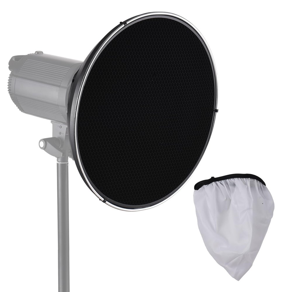 Bowens 15.35 Inch Beauty Plate Stand Standard Reflector Lamp Diffuser with 60 Honeycomb Grid and Center Reflector for Studio Strobe Flash