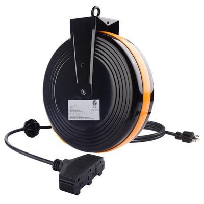 [ETL Listed] Cable Matters 35 ft 3-Outlet Retractable Extension Cord Reel (SJTW 16 AWG, 10A / 1250W) with Mounting Point in Black