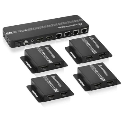 AceProAV 1080P 1x8 (4 Receivers) HDMI Splitter Over Cat6 Extender up to 164 Feet (50 Meters) for 8 Monitors and 1 Loop-Out Monitor (1 in 8 Out), IR Control and EDID Function