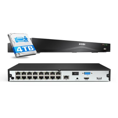 ZOSI 4K 24CH Network Video Recorder, 24 Channel 16-Port 8MP Dual-Disk Backup POE NVR Surveillance System, Pre-Installed 4TB Hard Drive, 24/7 Recording, Only Work with 4K/5MP/4MP/3MP HD ZOSI PoE Camera