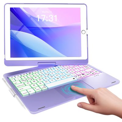 Baisla iPad 9th Generation Case with Keyboard 10.2" (2021), 360 Rotatable with Trackpad & Rainbow Backlit, iPad Keyboard case for 9th/8th/7th, iPad Air 3, iPad Pro 10.5 (Metallic Purple)