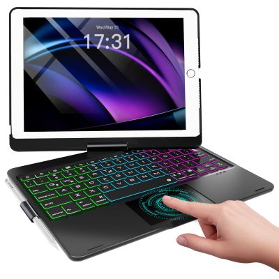 Baisla iPad 9th Generation Case with Keyboard 10.2" (2021), 360 Rotatable with Trackpad & Rainbow Backlit, iPad Keyboard case for 9th/8th/7th, iPad Air 3, iPad Pro 10.5 (Black)