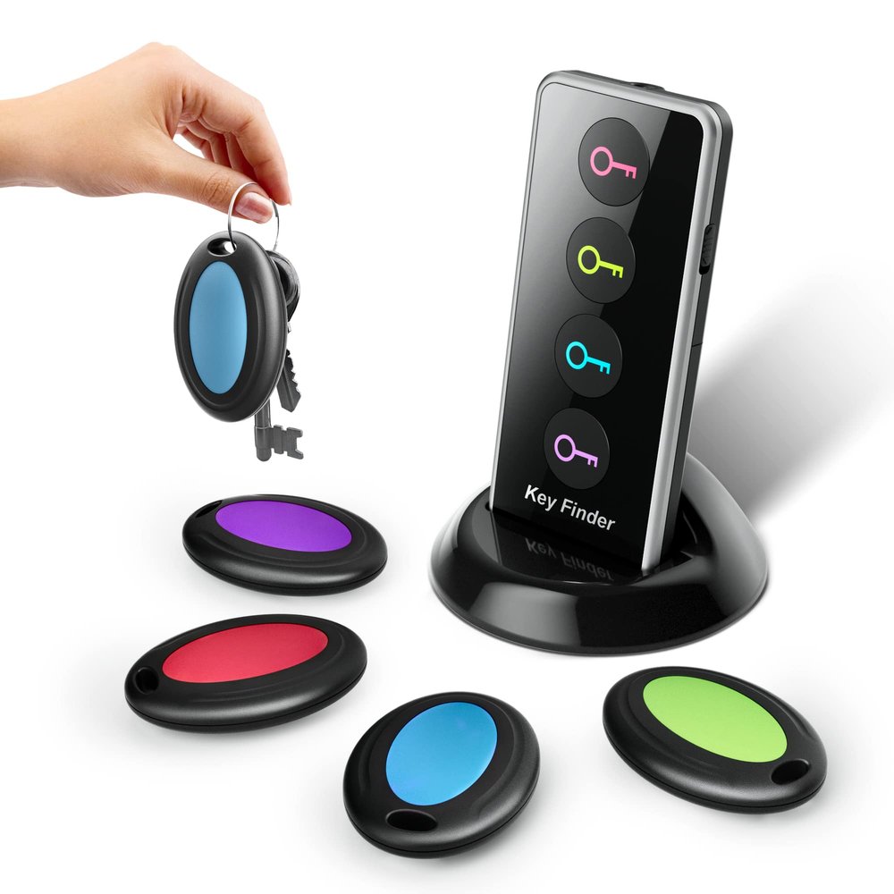 Wireless Key Finder with LED Light - Easy-to-Use Tracker for Seniors - Locate Keys, Phones, Wallets, and TV Remotes - Tracking Device Includes 4 Receivers and Remote Finder