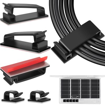 50 PCS Black Cable Clips - Large Cord Organizers for Under Desk Cable Wire Management, Adhesive Holder Clips for Multiple Cord Management