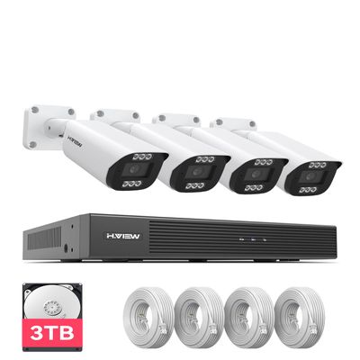 H.VIEW 4K 8MP 8CH POE NVR Security Camera System (16CH Expandable), 4 x 8MP PoE IP Bullet Cameras Outdoor Indoor, AI Human/Person/Face Detection, Two-Way Audio, 100ft IR Night Vision, 3TB HDD