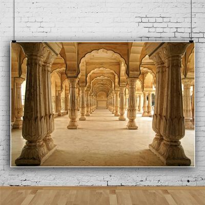 Leowefowa 15x8ft Vinyl Hindu Temple Photo Background Backdrop Vintage Building Ancient Old Columns Background Indian Backdrop for Photography Photo Booth Studio Props