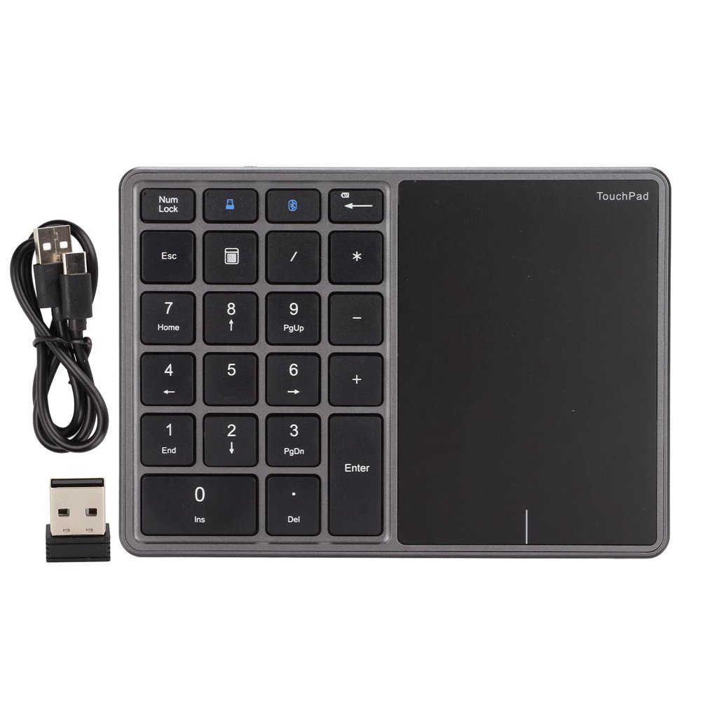 Estink Number Pad Kit, 2 in 1 Number Pad Touchpad 22 Keys BT4.2 2.4G Type C Charging 500mAh Battery Numeric Keypad for Computer Laptop PC Desktop (Iron Gray)