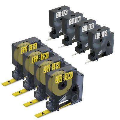 Aonomi Rhino 4200 Label Maker Heat Shrink Tube 3/8" 9mm Black on Yellow and Black on White Heat Shrink Tubing Compatible with DYMO Rhino 4200 5200 6000 6000+ Label Maker,8-Pack