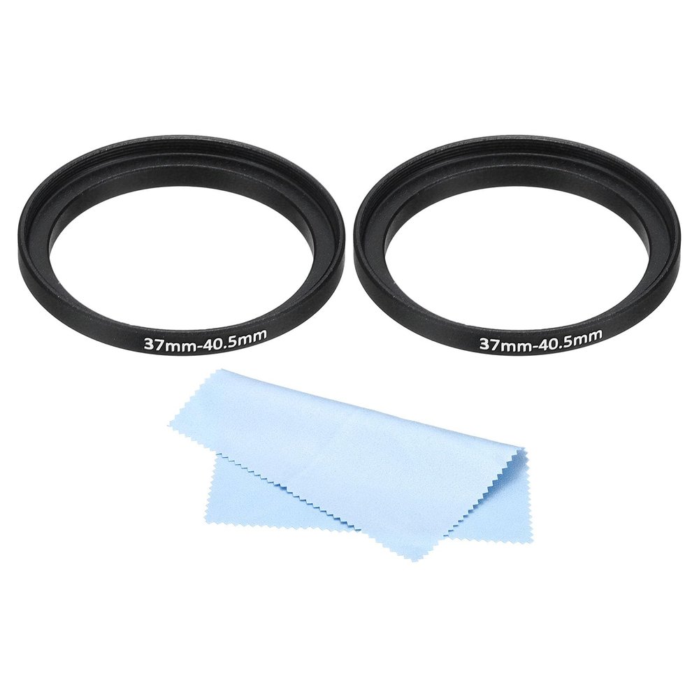 PATIKIL 37mm-40.5mm Metal Step Up Ring with Cleaning Cloth, 2 Pack Camera Lens Filter Adapter Ring Aluminum Filter Adapter Ring for Camera Lenses Hood, Black