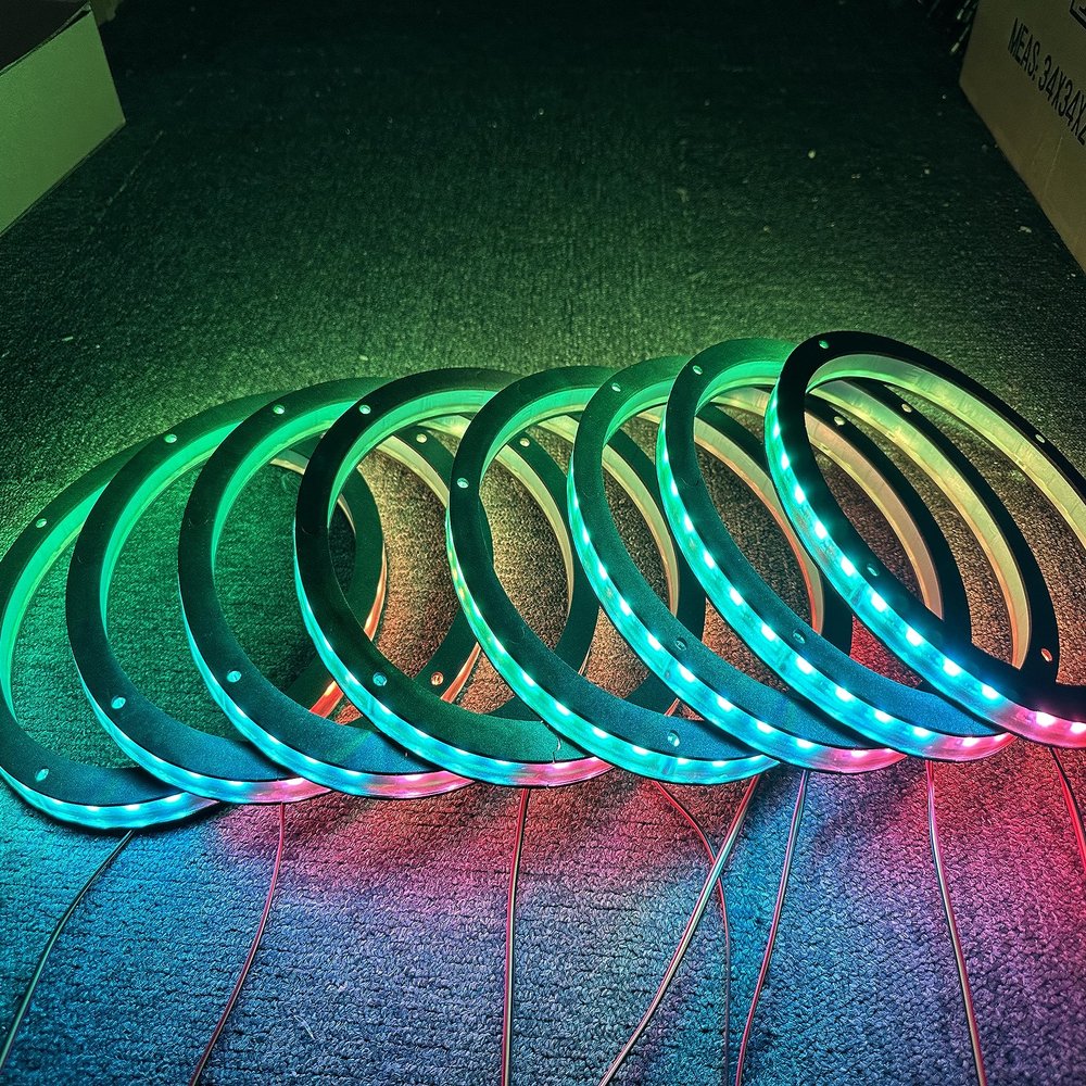 (2sets 4PC KIT) 8PCS 6.5" RGB Dream Color Chasing Car LED Speaker Ring Light Million Colors Shift Coxial Speaker Rings Truck Boat Spacer Ring Light Bluetooth App/Remote Ctrl