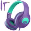 rockpapa C24 Kids Headphones with Microphone,Lightweight Foldable Corded Headphone with 3.5mm Jack Cable for Boys Girls Youth,Stereo Wired Head Phone for School Travel Purple Green view 1