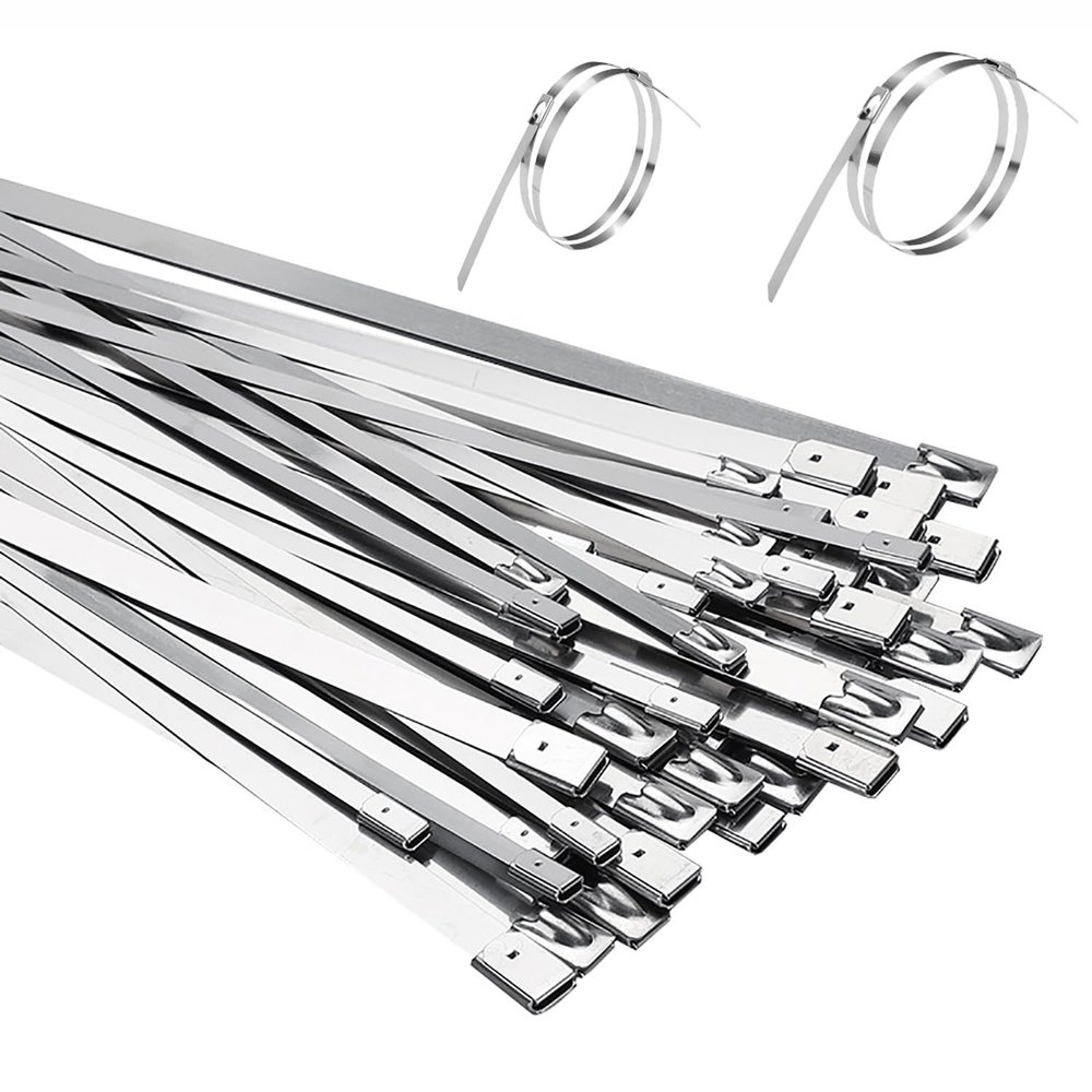 1000pc Self-Locking Metal Zip Ties, Cable Strap Tie for Stainless Steel Cable, Tie Gun Metal Zip Tensioner, Multi-Purpose Self-Locking Cable Ties, for Vehicles, Exhaust Wrap, Farms, Cables