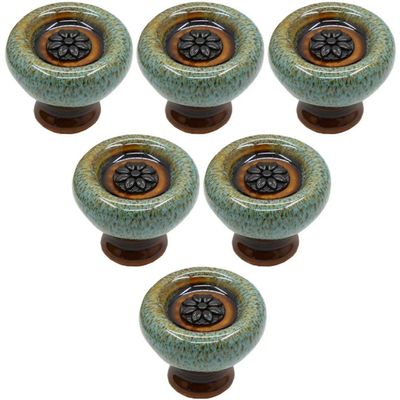 CETEOR Ceramic Knobs,Vintage Cabinet Knobs, 6 pcs Ceramic Round Knobs Kitchen Cabinet Cupboard Door Knobs, Retro Kitchen Drawer Cabinet Door Handle Furniture Knobs Hardware (Color : Blue)