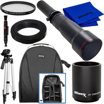 Ultimaxx 650-1300mm (w/ 2X- 1300-2600mm) Telephoto Zoom Lens Kit for D5, D4, D3, Df, D850, D810, D800, D750, D610, D7500, D7200, D5600, D5500, D5300, D3500, D3400, D3300, D3200