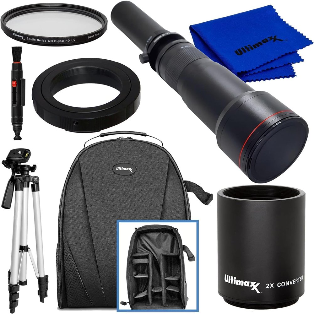 Ultimaxx 650-1300mm (w/ 2X- 1300-2600mm) Telephoto Zoom Lens Kit for D5, D4, D3, Df, D850, D810, D800, D750, D610, D7500, D7200, D5600, D5500, D5300, D3500, D3400, D3300, D3200