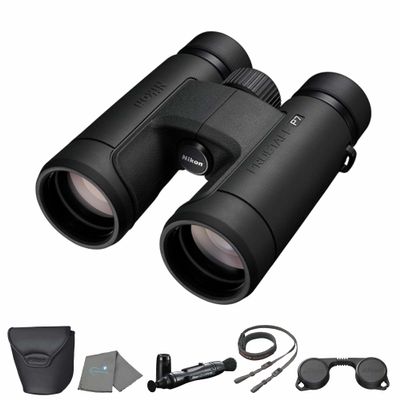 Nikon PROSTAFF P7 8x42 (16772) Black Binoculars Bundle with Lens Pen and Cleaning Cloth, Compact Binoculars for Adults for Hunting, Bird Watching, and Hiking Essentials, Zoom Lightweight Travel